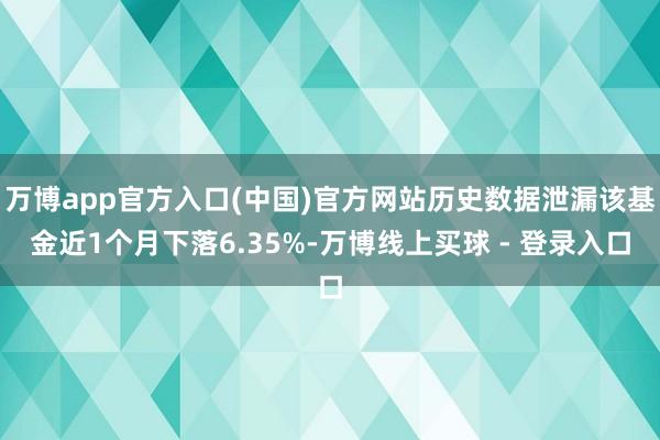 万博app官方入口(中国)官方网站历史数据泄漏该基金近1个月下落6.35%-万博线上买球 - 登录入口