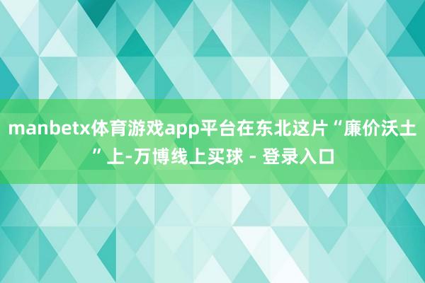 manbetx体育游戏app平台在东北这片“廉价沃土”上-万博线上买球 - 登录入口